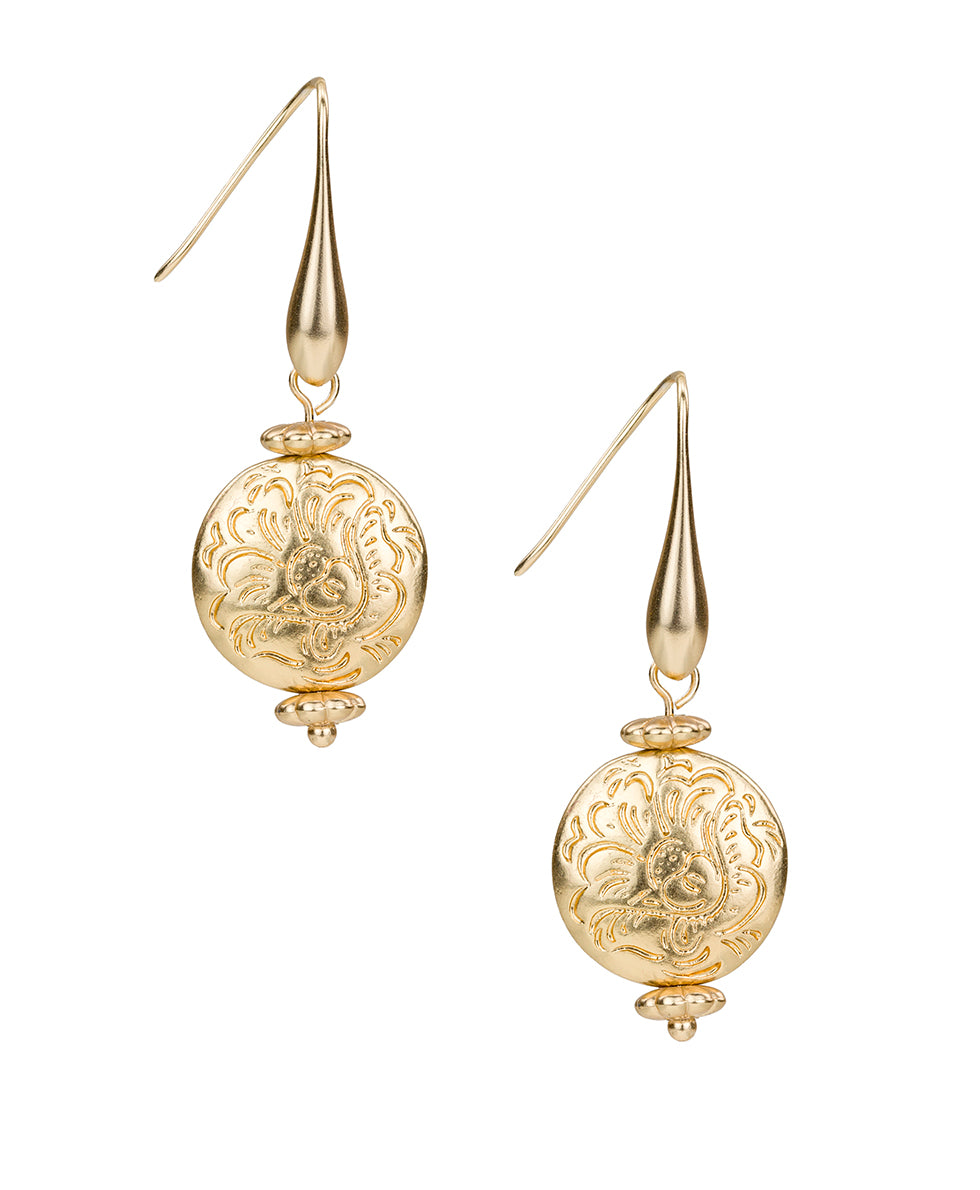 Etched Bead Drop Earrings - Ceramic Bead