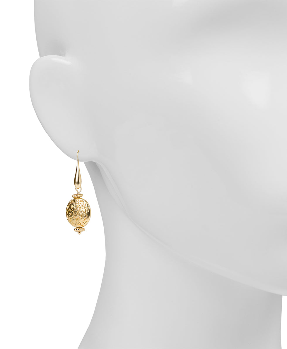 Etched Bead Drop Earrings - Ceramic Bead