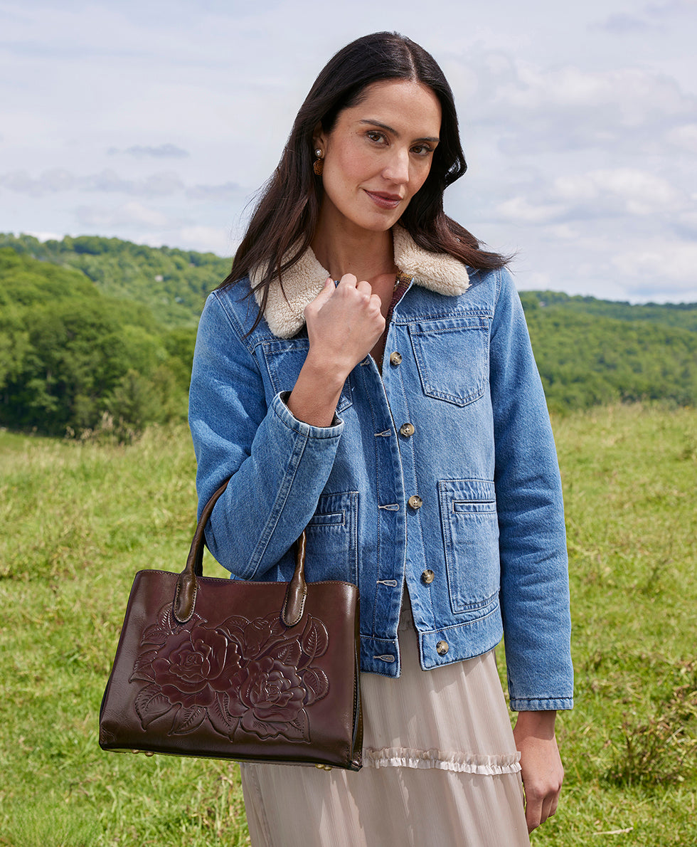 Genovese Top Handle Crossbody - Vintage Vegetable Tanned Rose Tooled