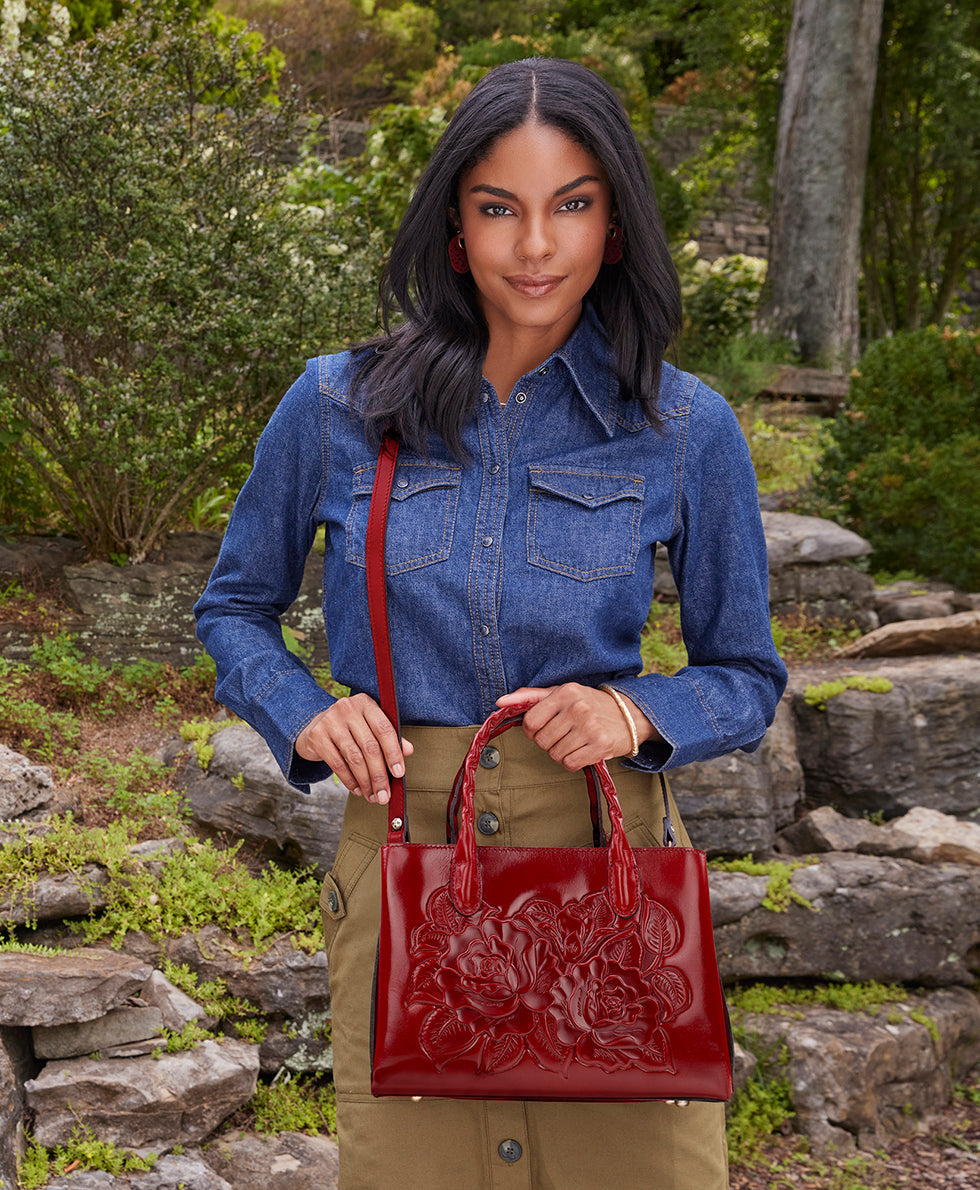 Genovese Top Handle Crossbody - Vintage Vegetable Tanned Rose Tooled