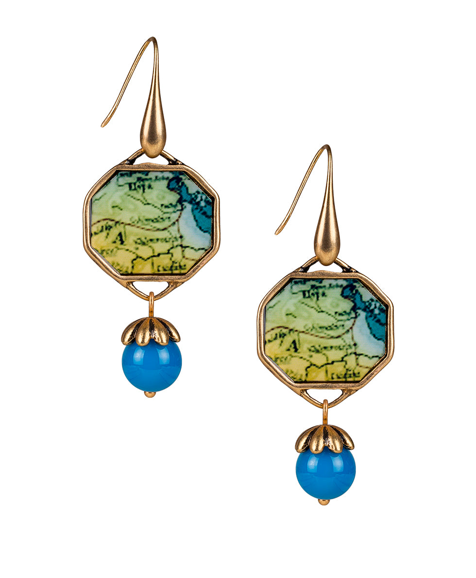 Octagonal Drop Earrings - Greek Map