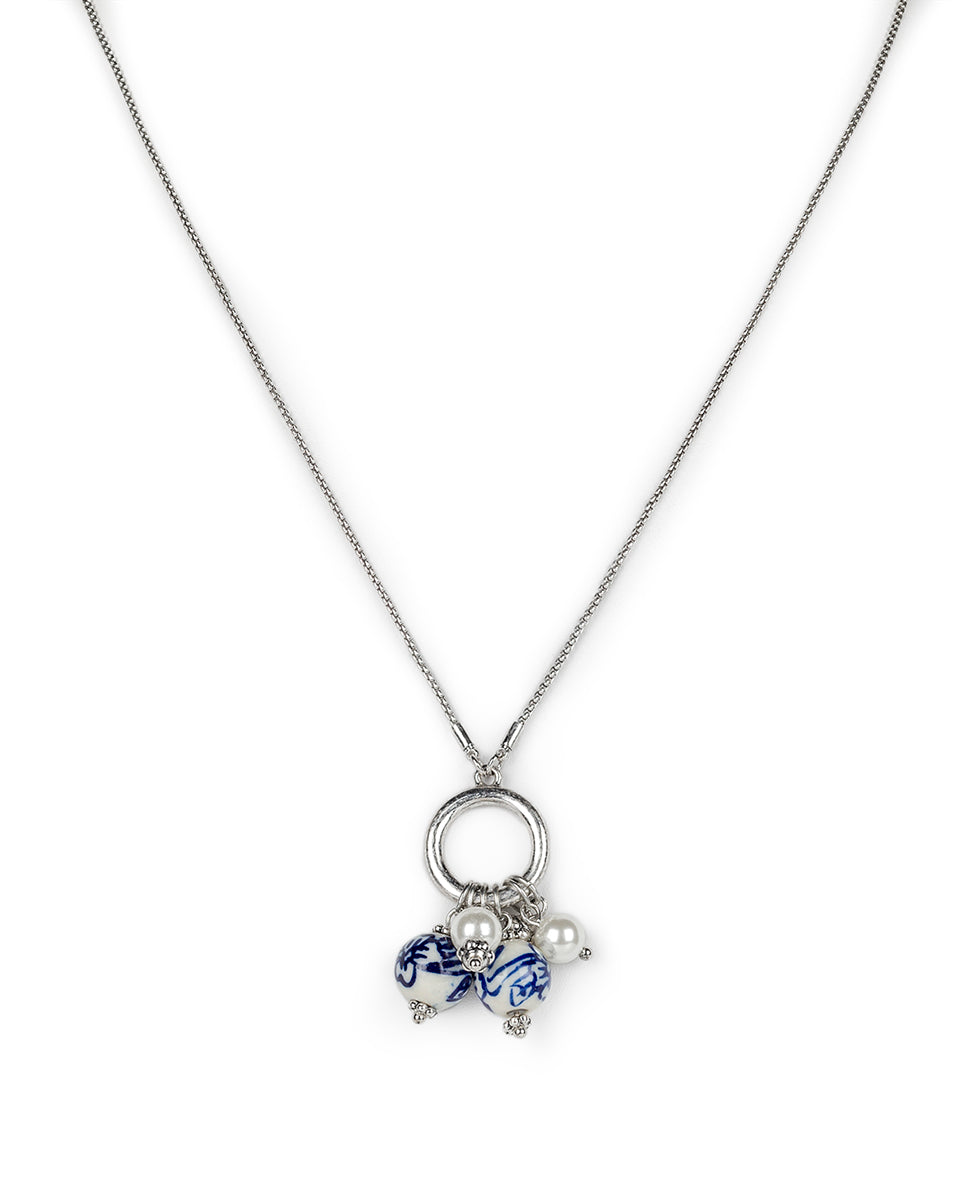Multi Drop Adjustable Necklace - Blue Ceramic Bead