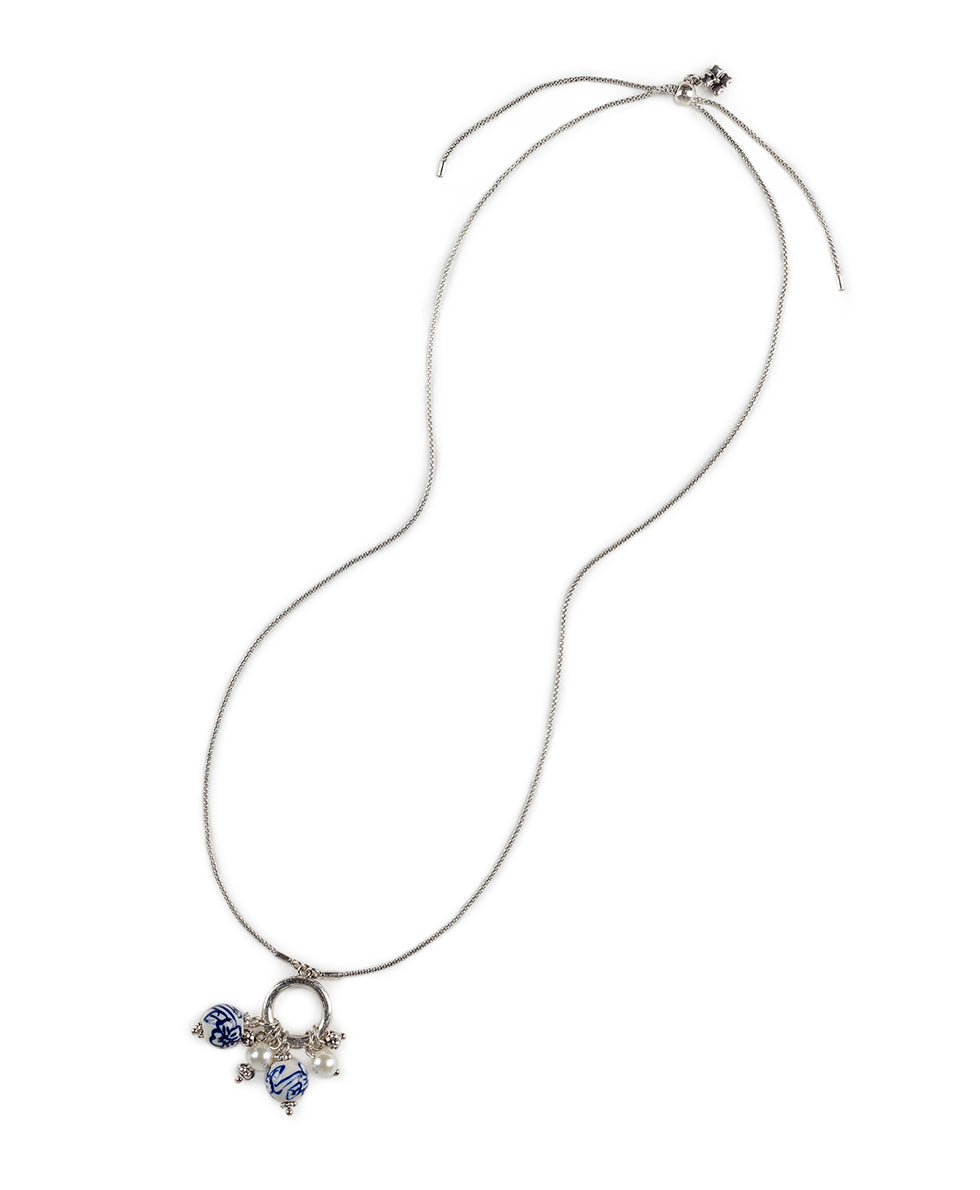 Multi Drop Adjustable Necklace - Blue Ceramic Bead