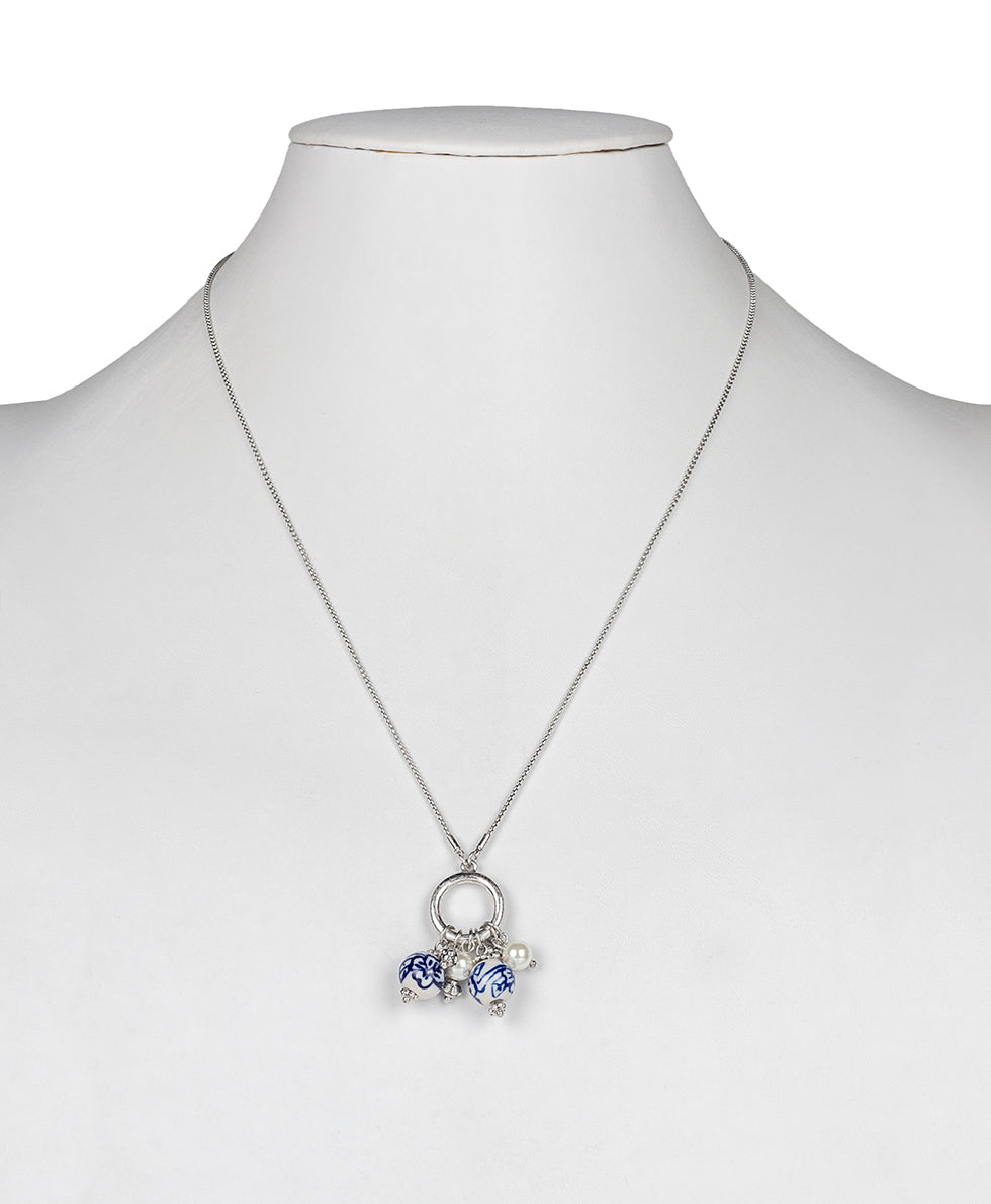 Multi Drop Adjustable Necklace - Blue Ceramic Bead